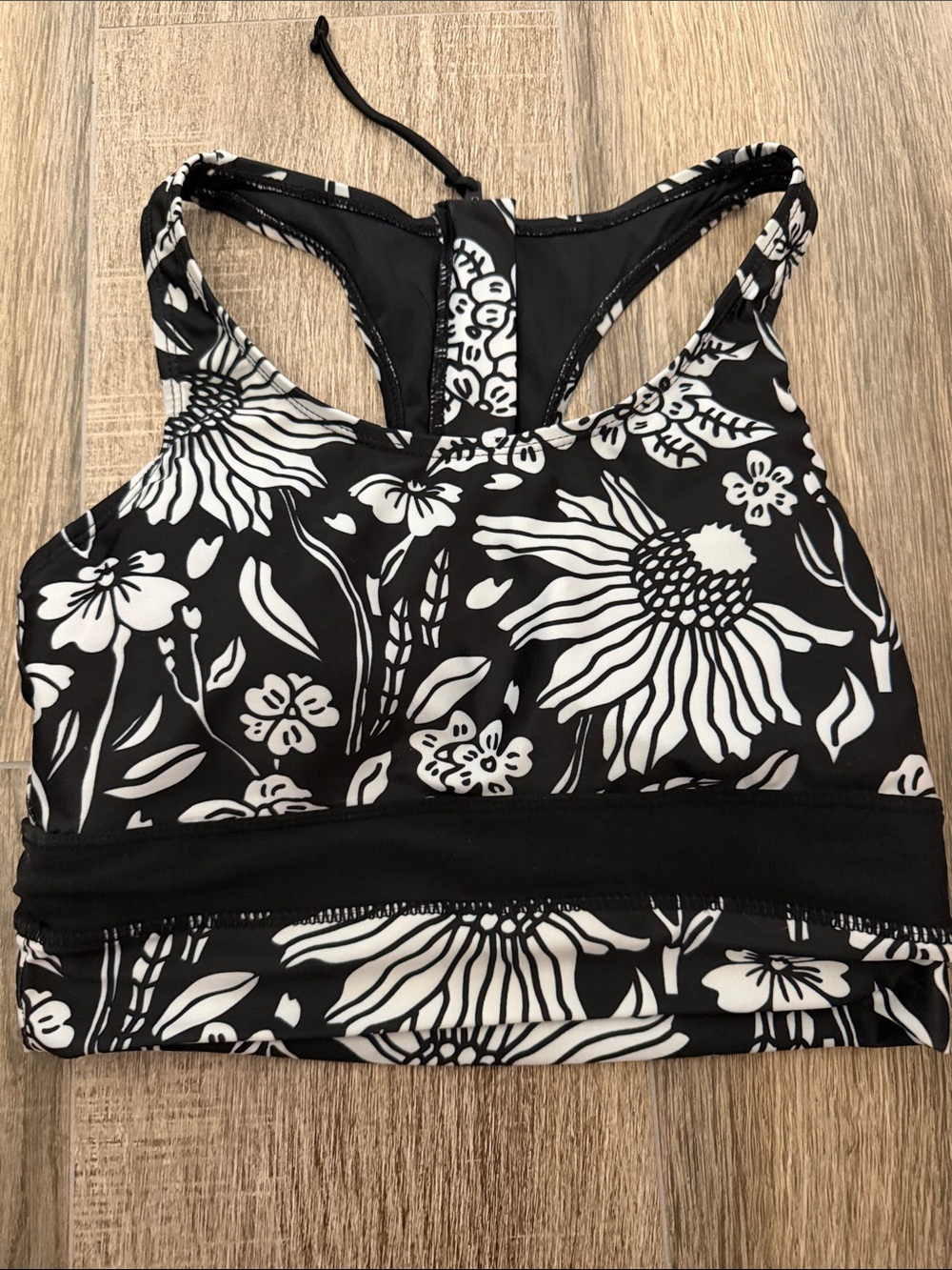 Black & White Floral Racerback Swim Bikini Top